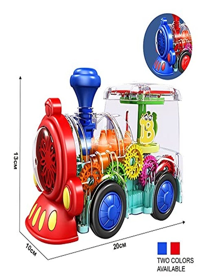 SHIPEASE لعبة قطار شيبيز الشفافة ذات التصميم المبتكر مع أضواء ثلاثية الأبعاد وموسيقى وتقنية تروس، مناسبة للأطفال من عمر سنتين إلى خمس سنوات، ألعاب سيارات ميكانيكية تدور 360 درجة (متعددة الألوان) (قطار تروس) - Image 3